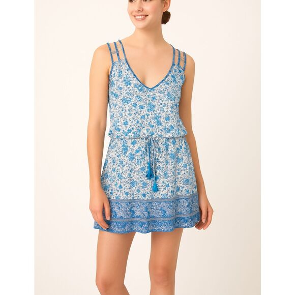 Poupette St Barth Blue White Floral Mini Dress Small Boho Resort Vacation - Picture 1 of 8